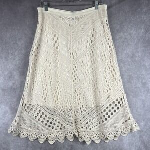 Vtg Y2K Crochet Knit Midi Skirt‎ Wms Petite Lg Cream Boho Fairy Cottagecore EUC